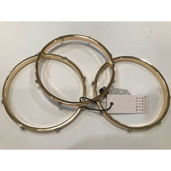 NWT WHITE HOUSE BLACK MARKET Screw Accent Bangle Bracelets - Set of 3 - Gold - Picture 3 of 5